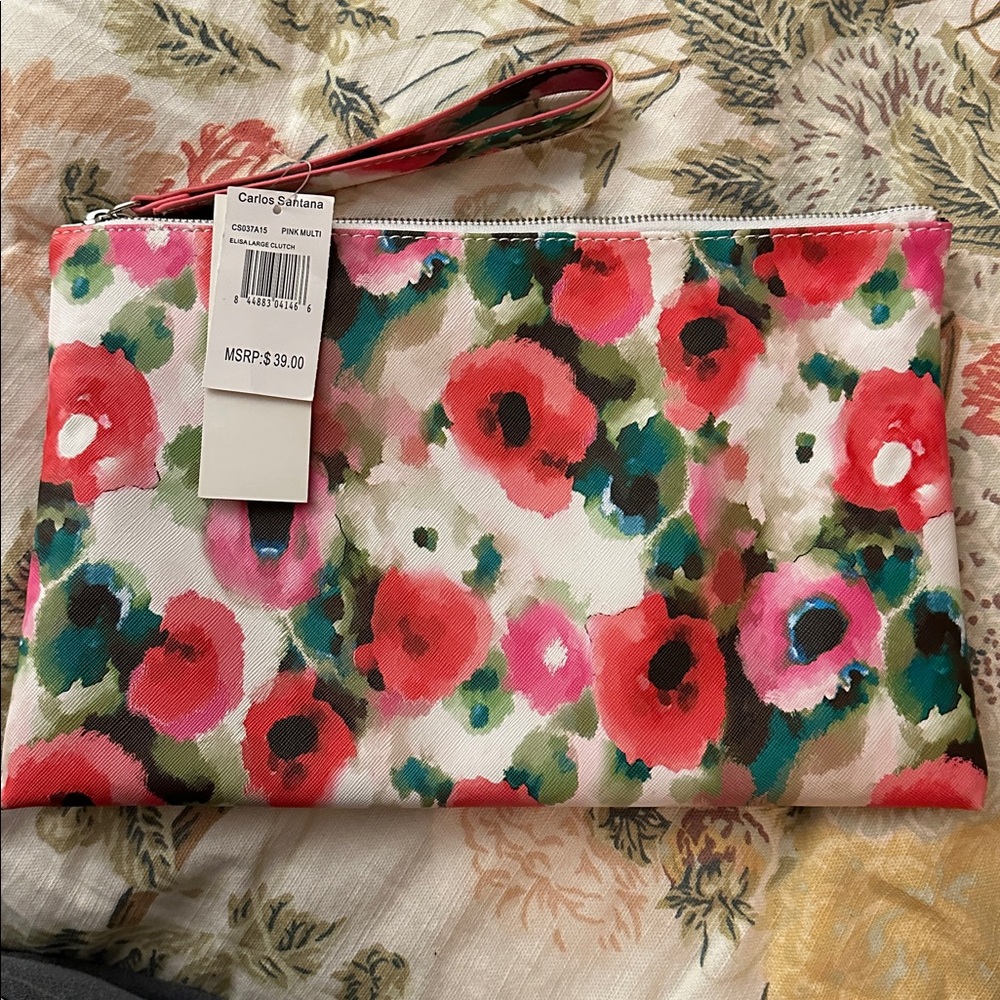 Large Carlos Santana Multicolor Floral Wristlet Elisa clutch
